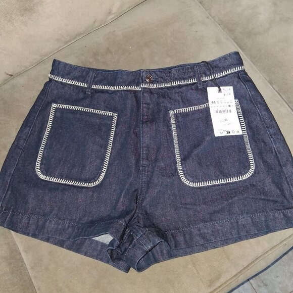 Zara Women's Whipstitch Denim Shorts NWT Sz 12 - Picture 1 of 6